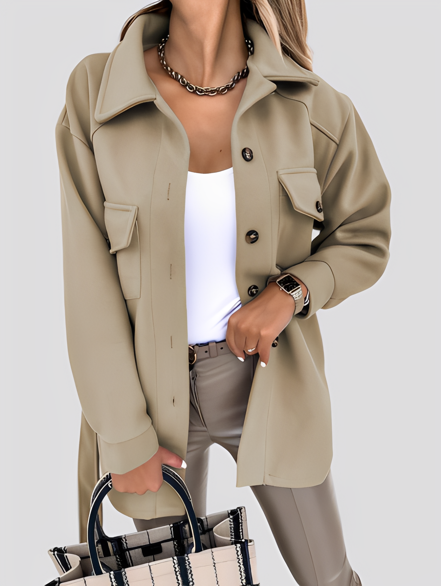 Tiffanie - Modern, lightweight wool cardigan with lapel collar for women