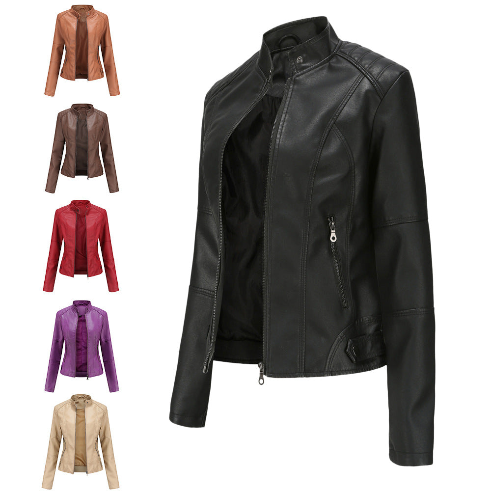 Claudia – Biker leather jackets with high collar