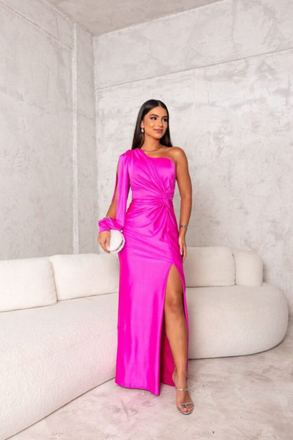 Florence – Satin dress with an elegant and refined one shoulder