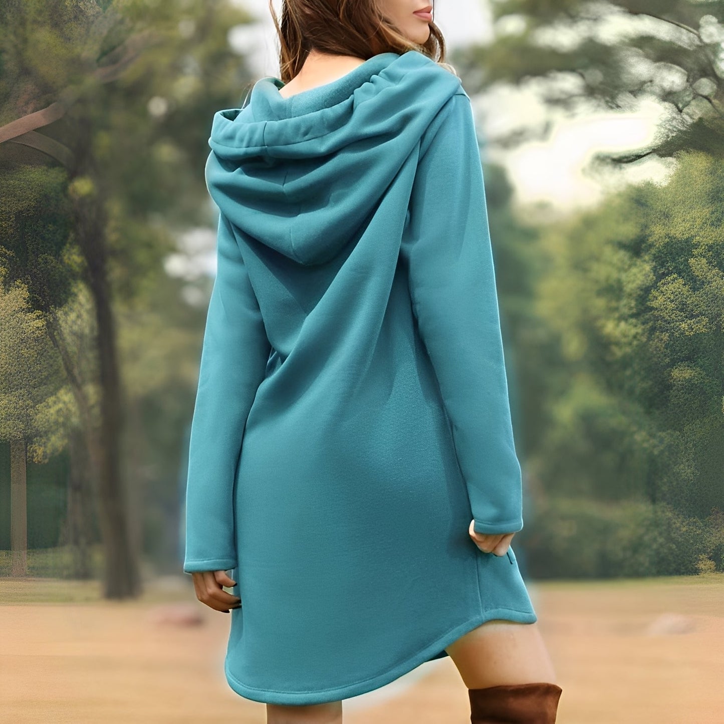 Glenna - Relaxed, long-sleeved dress with hood for women