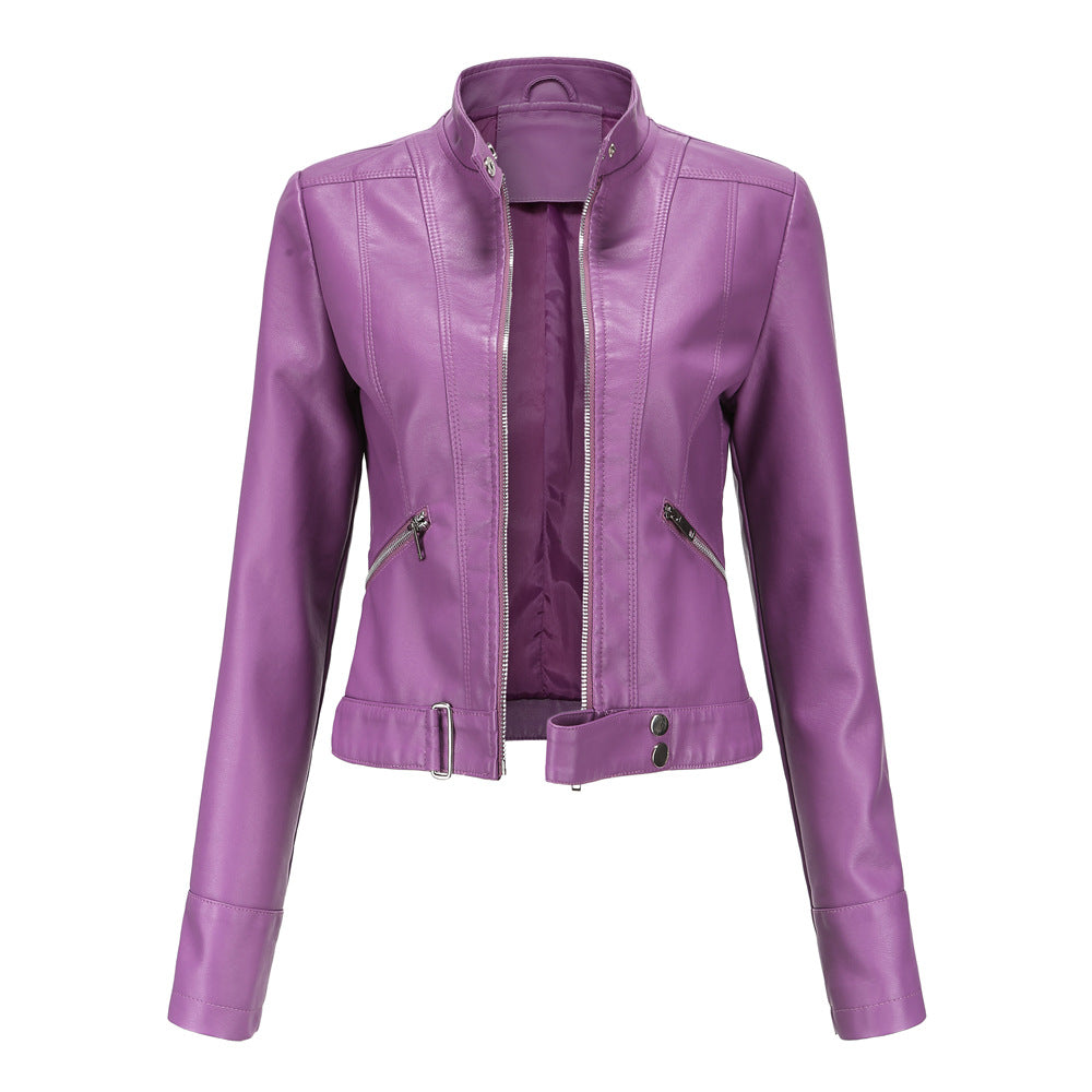 Madeline - Stylish Leather Jacket with Stand-up Collar for Women