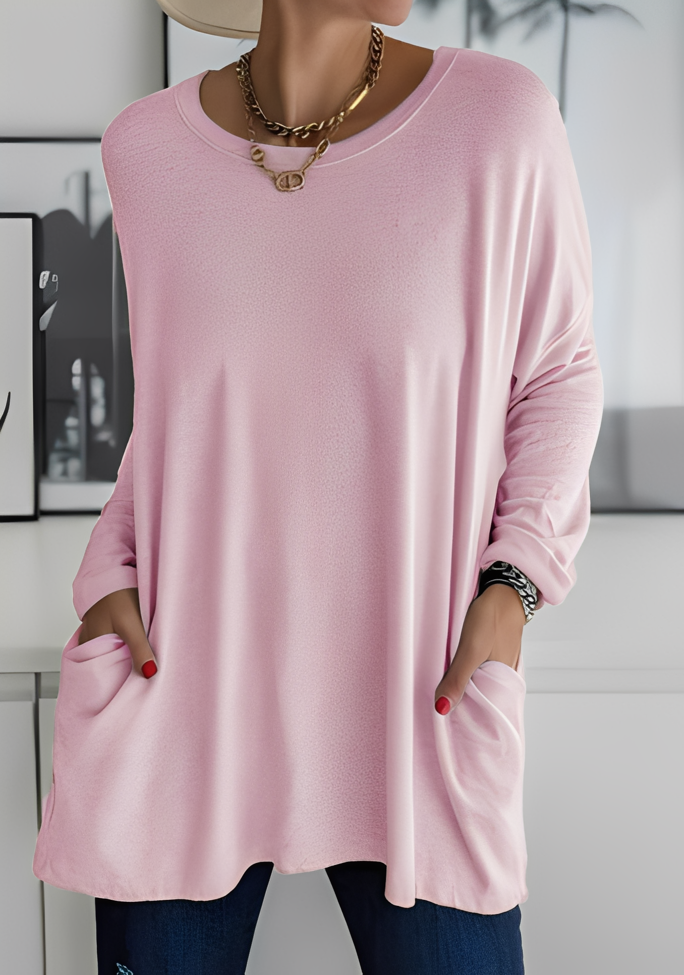 Krystle - Relaxed Long-Sleeve Top with Pockets for Women