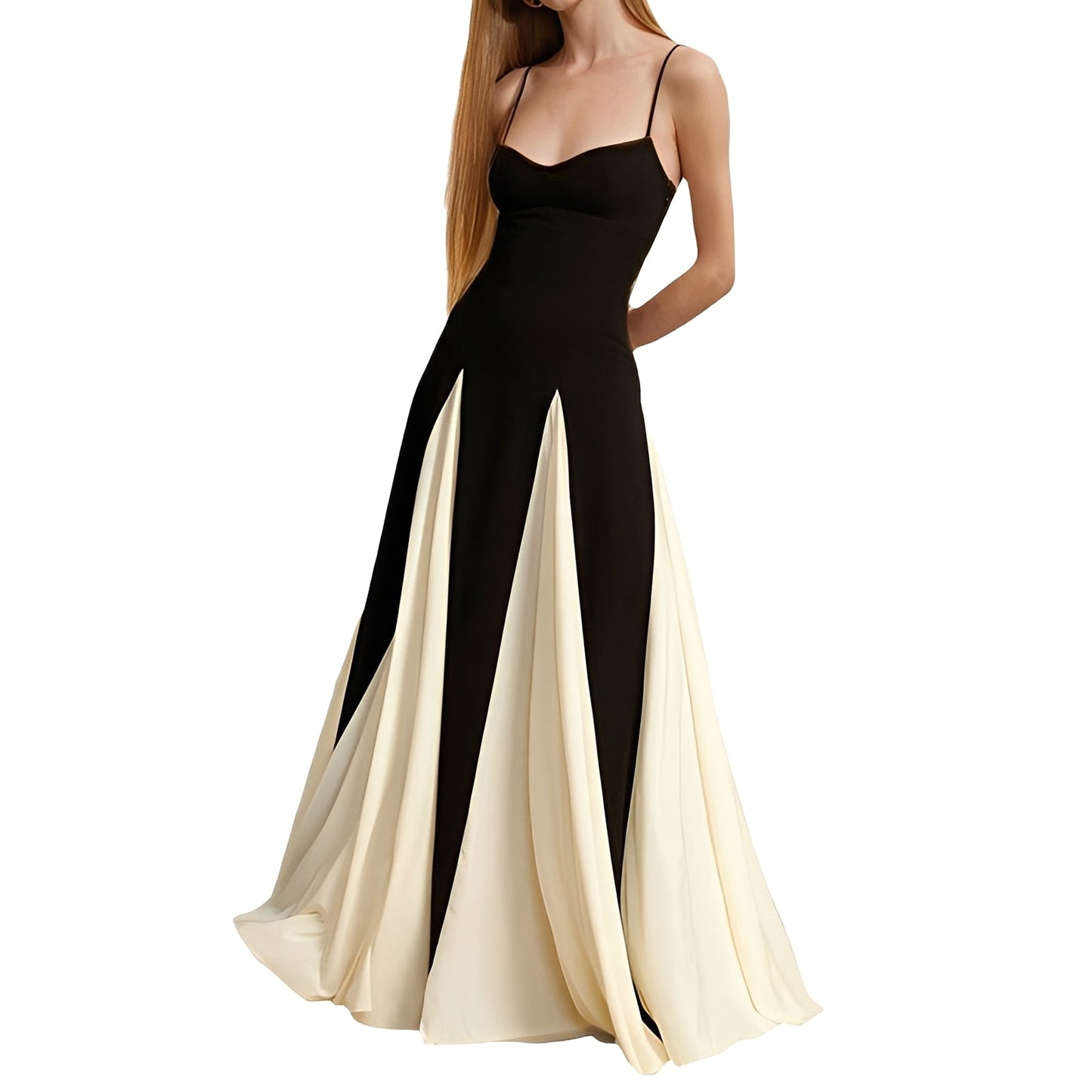 Charisse - Elegant contrasting dress with a large hem for women