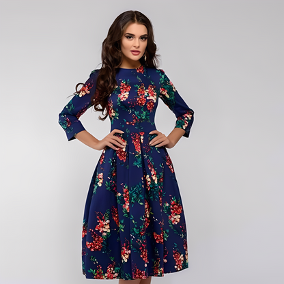 Elisabeth - Stylish, long-sleeved dress with flowers for women
