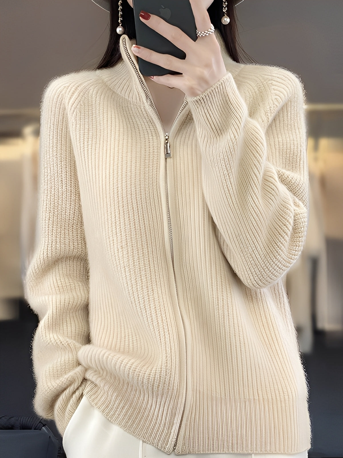 Brylee - nowoczesny wełniany sweter rozpinany dla kobiet