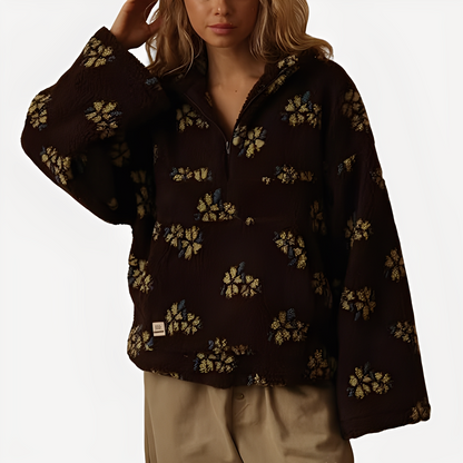 Elizabeth - Κομψό πουλόβερ Sherpa με λουλουδάτο μοτίβο για γυναίκες