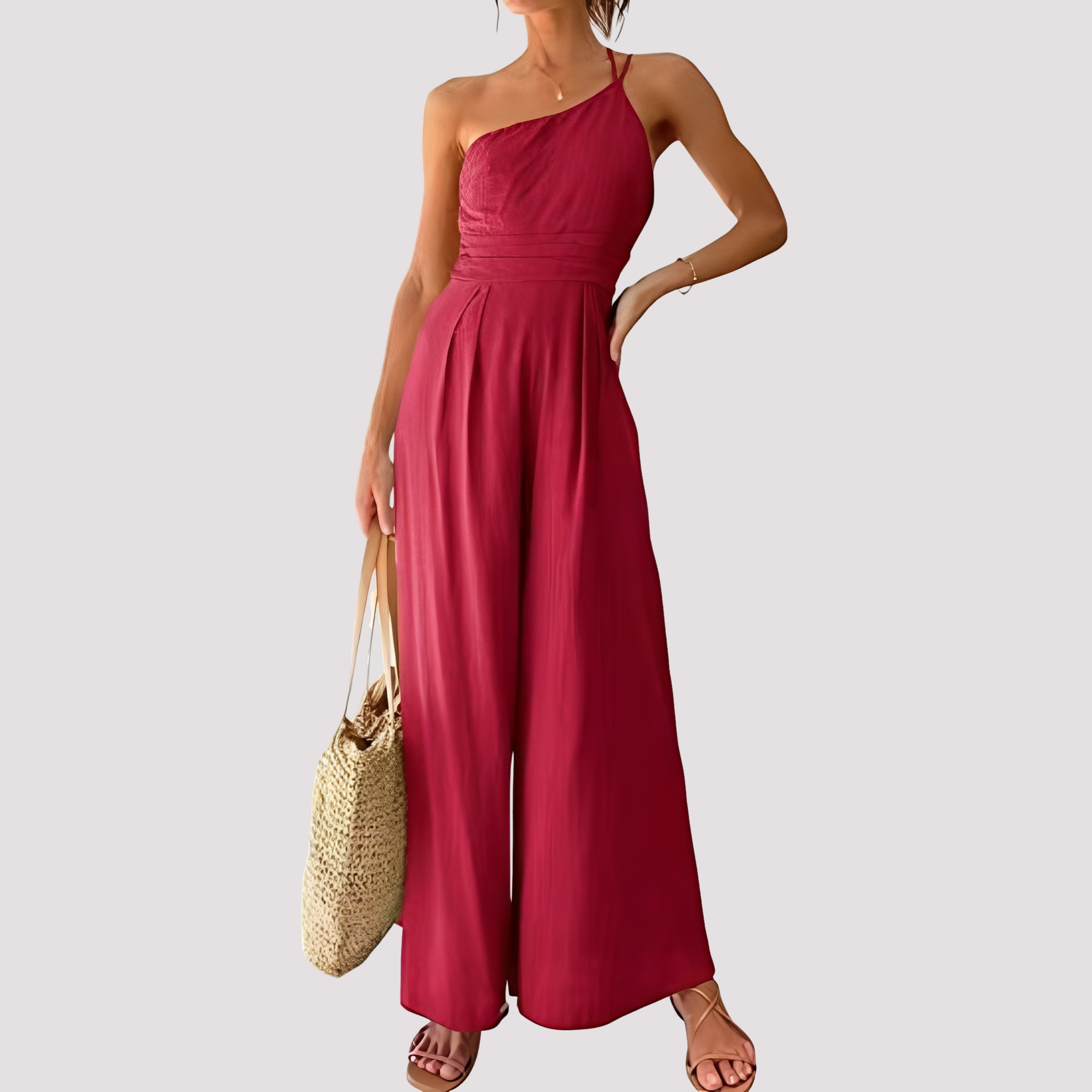 Carla - Stylish one-shoulder wide-leg women's jumpsuit