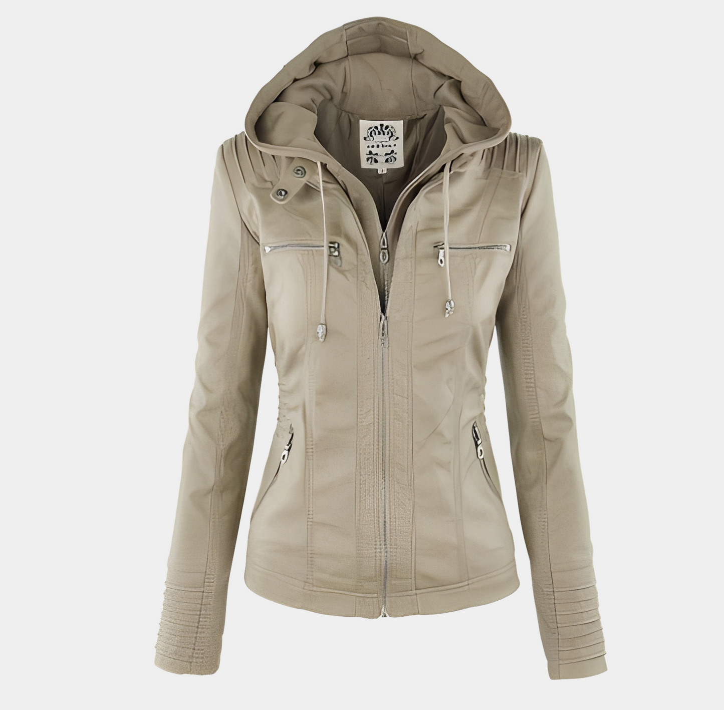 Jaylene - Stylish waterproof leather jacket with hood for women