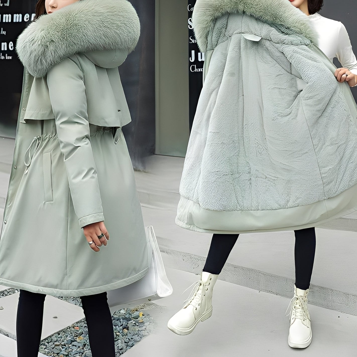 Evette - stylowy, ciepły, podszyty płaszcz z kapturem dla kobiet