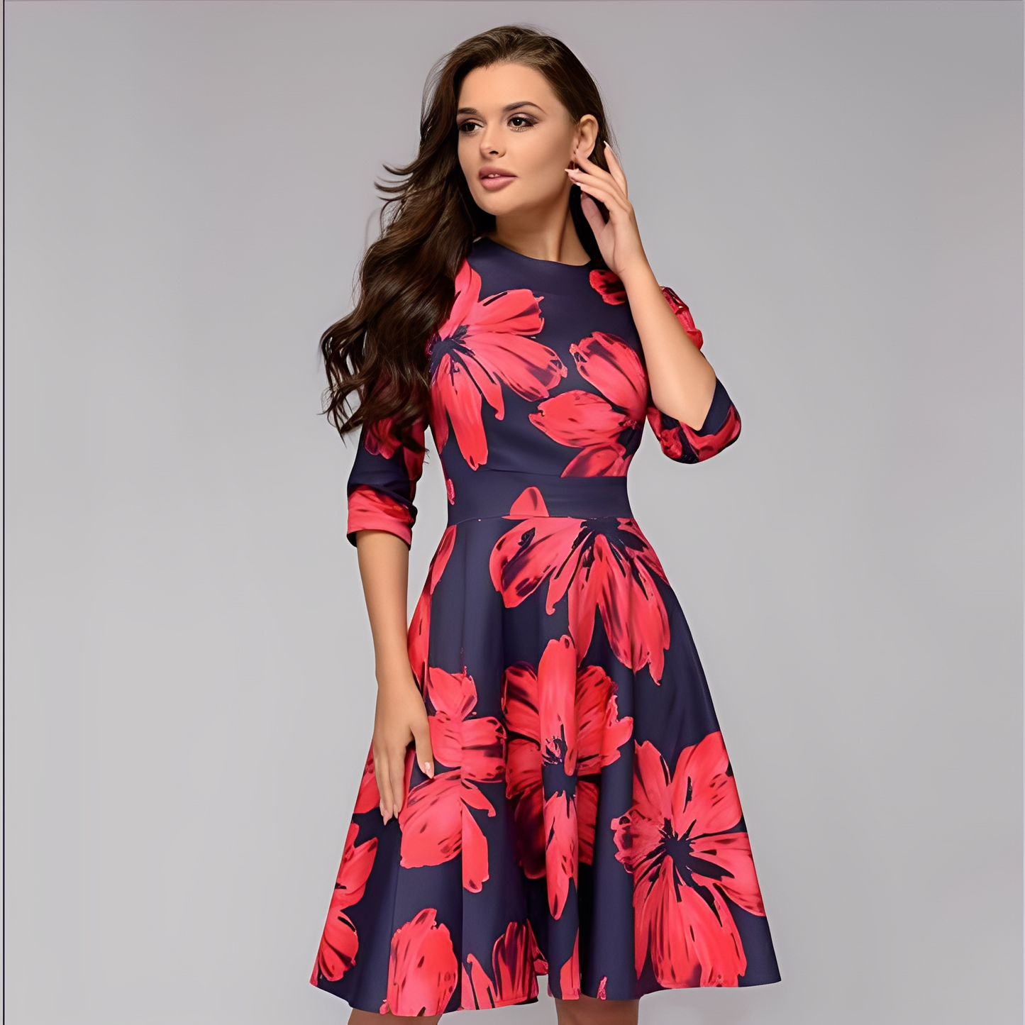 Elisabeth - Stylish, long-sleeved dress with flowers for women