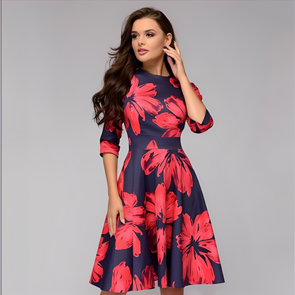 Elisabeth - Stylish, long-sleeved dress with flowers for women
