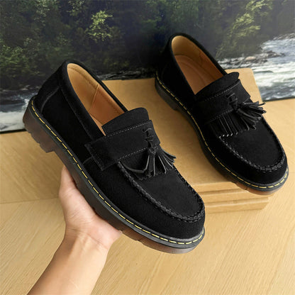 Milton - Modern suede slippers with fringes for men