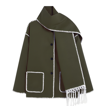 Amilia - stylowa, luźna wełniana bluza z szalikiem dla kobiet