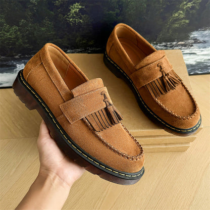 Milton - Modern suede slippers with fringes for men