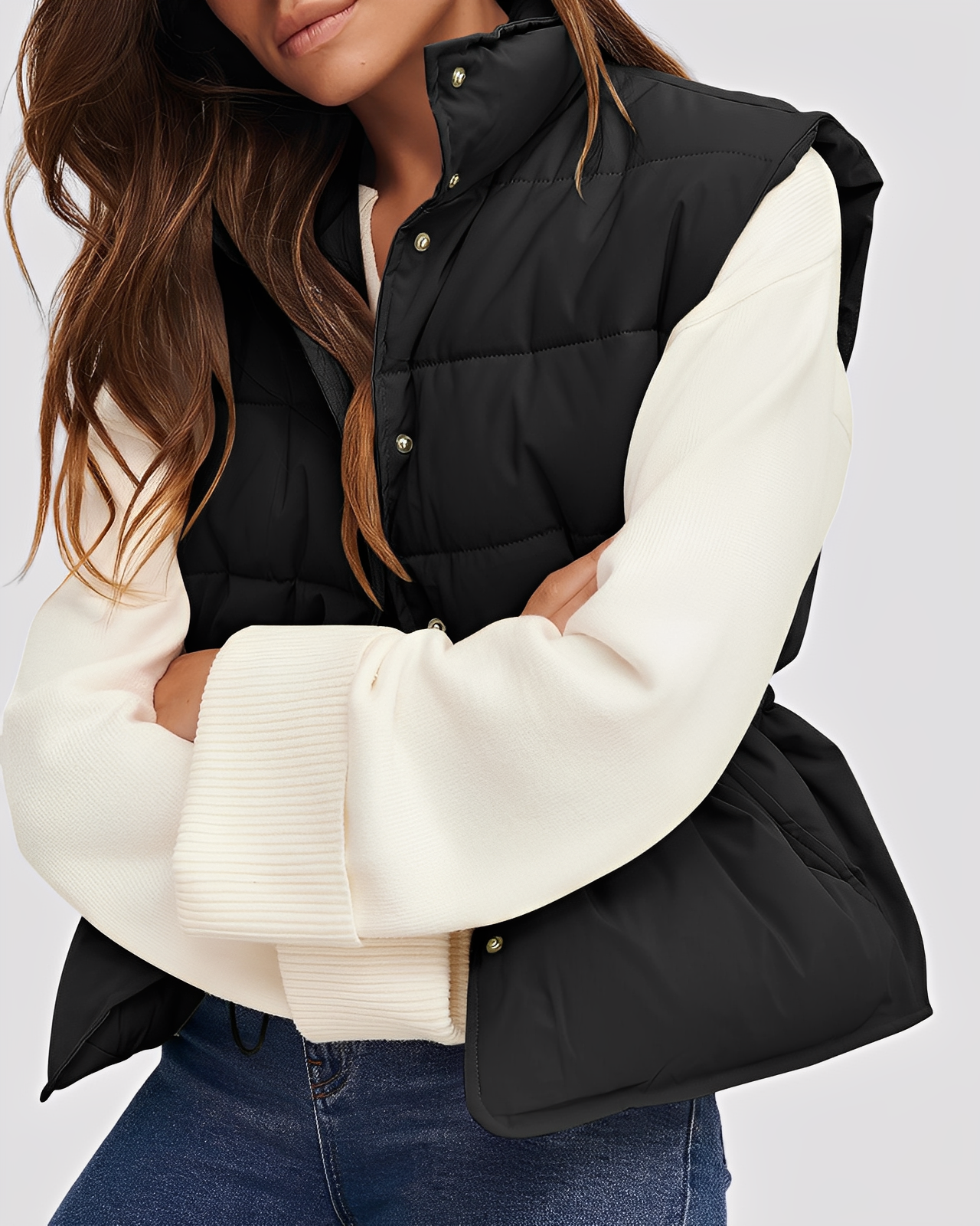 Aimee - Relaxed, quilted single-button vest for women