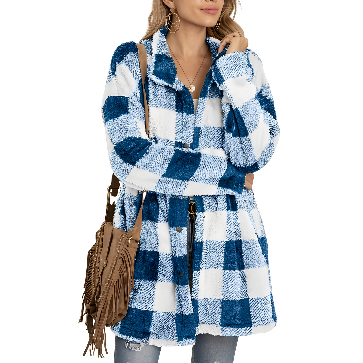 Malvina - Stylish long checkered cardigan for women