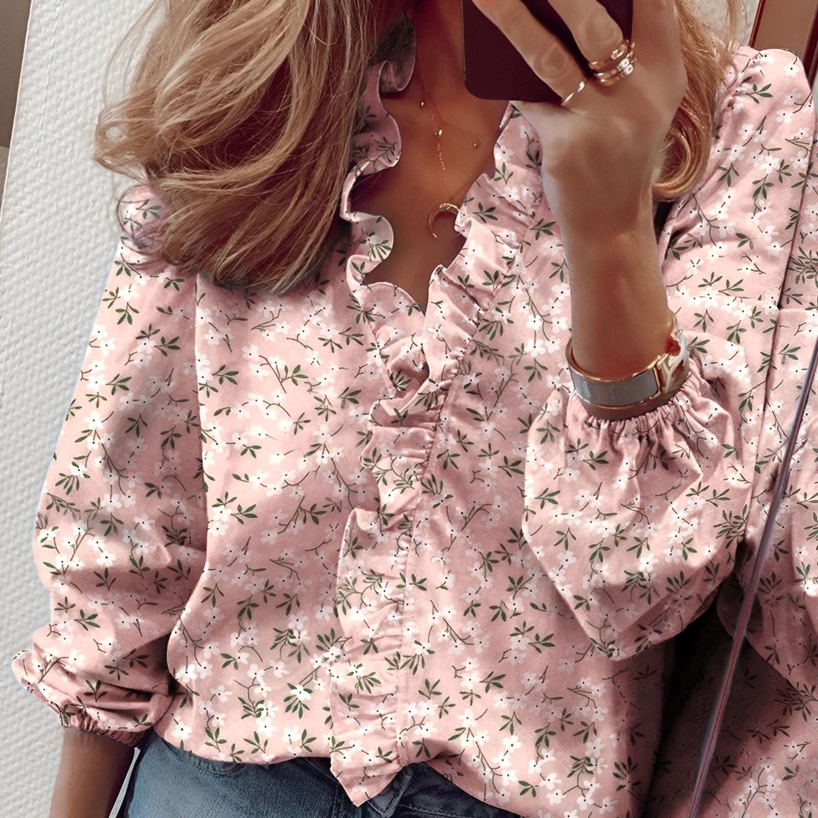 Martha - Women's V-neck ruffle blouse with style