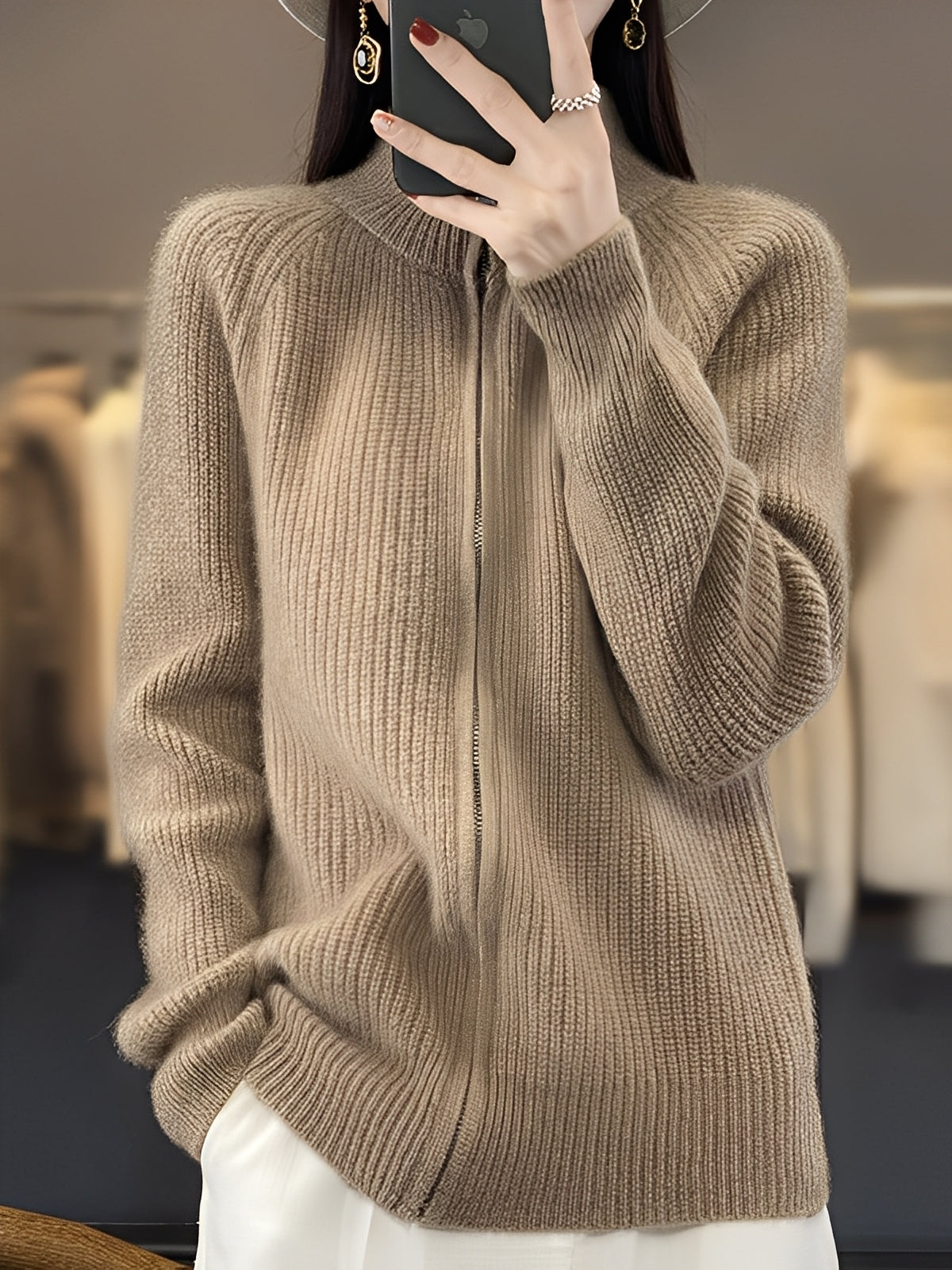 Brylee - nowoczesny wełniany sweter rozpinany dla kobiet