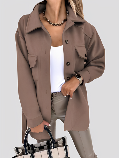 Tiffanie - Modern, lightweight wool cardigan with lapel collar for women