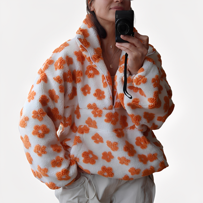 Elizabeth - Κομψό πουλόβερ Sherpa με λουλουδάτο μοτίβο για γυναίκες