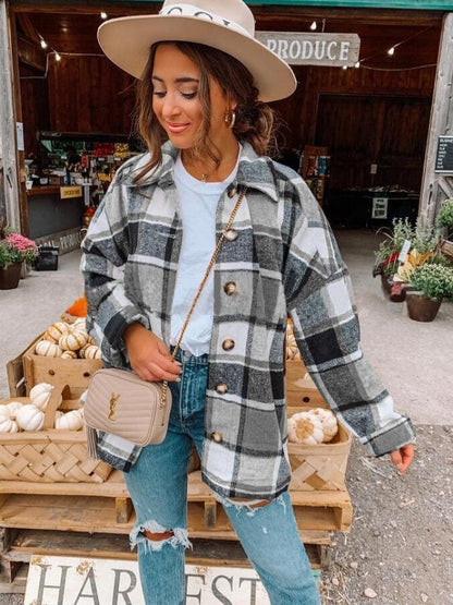 Justy - Χαλαρό, χαλαρά κομμένο φανελένιο πουκάμισο για γυναίκες