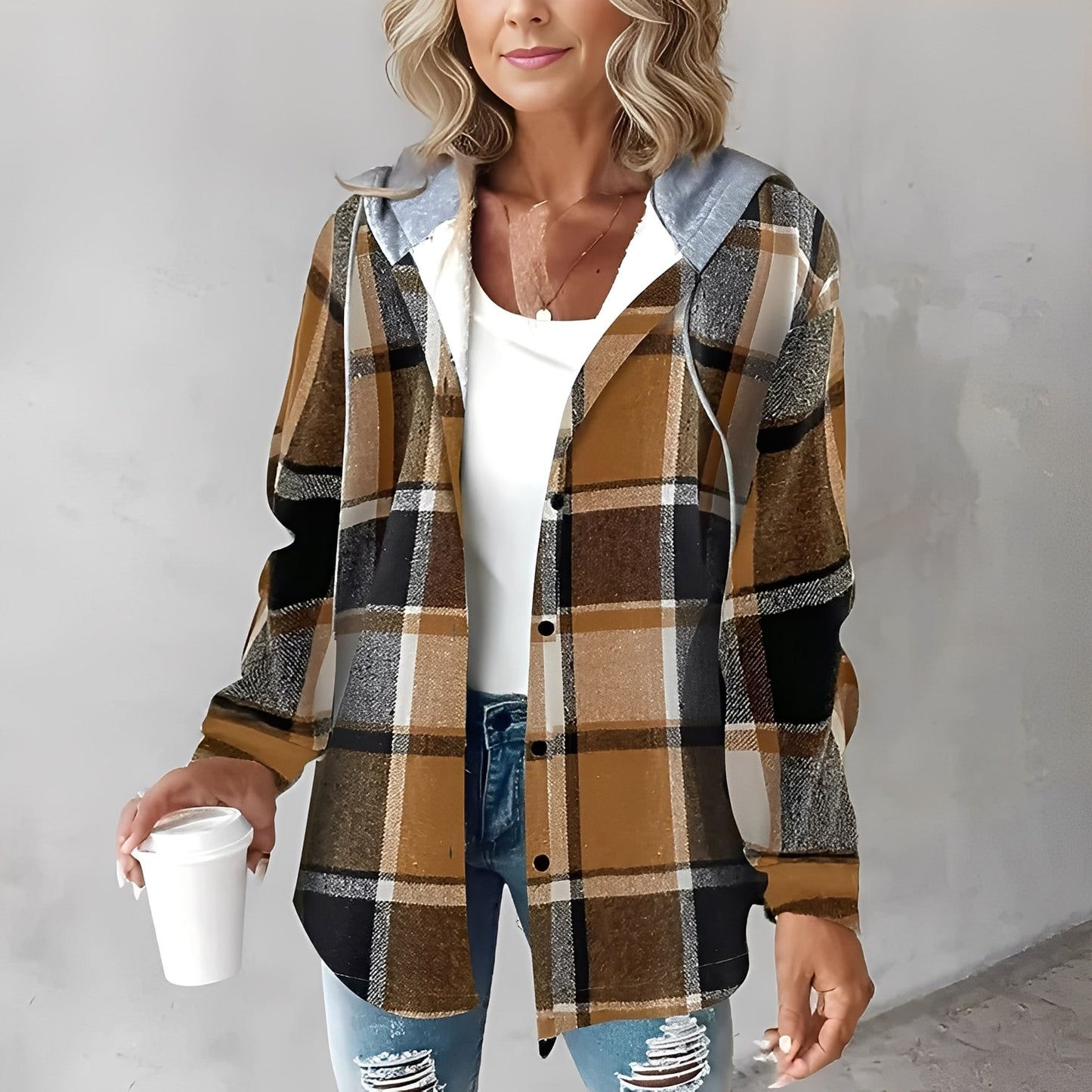 Martina - Relaxed long wool coat with hood for women