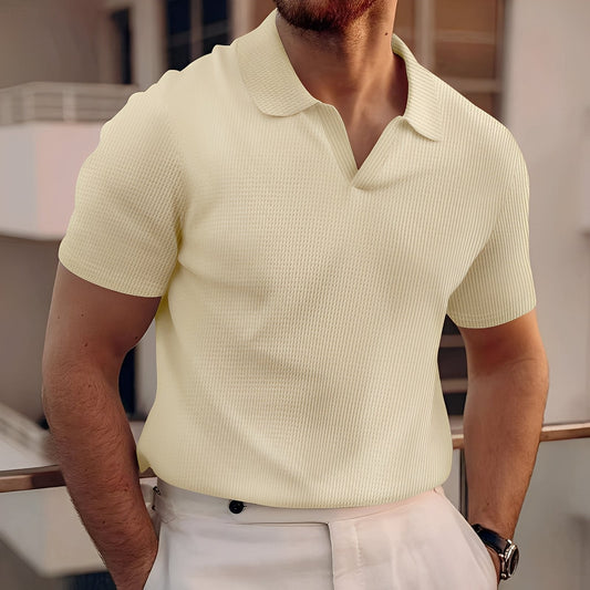 Harley - Prosta krótka koszulka polo z fakturą dla mężczyzn