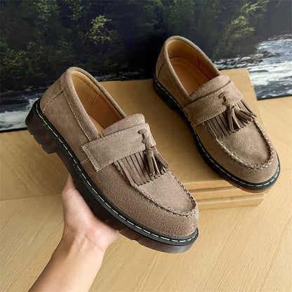 Milton - Modern suede slippers with fringes for men