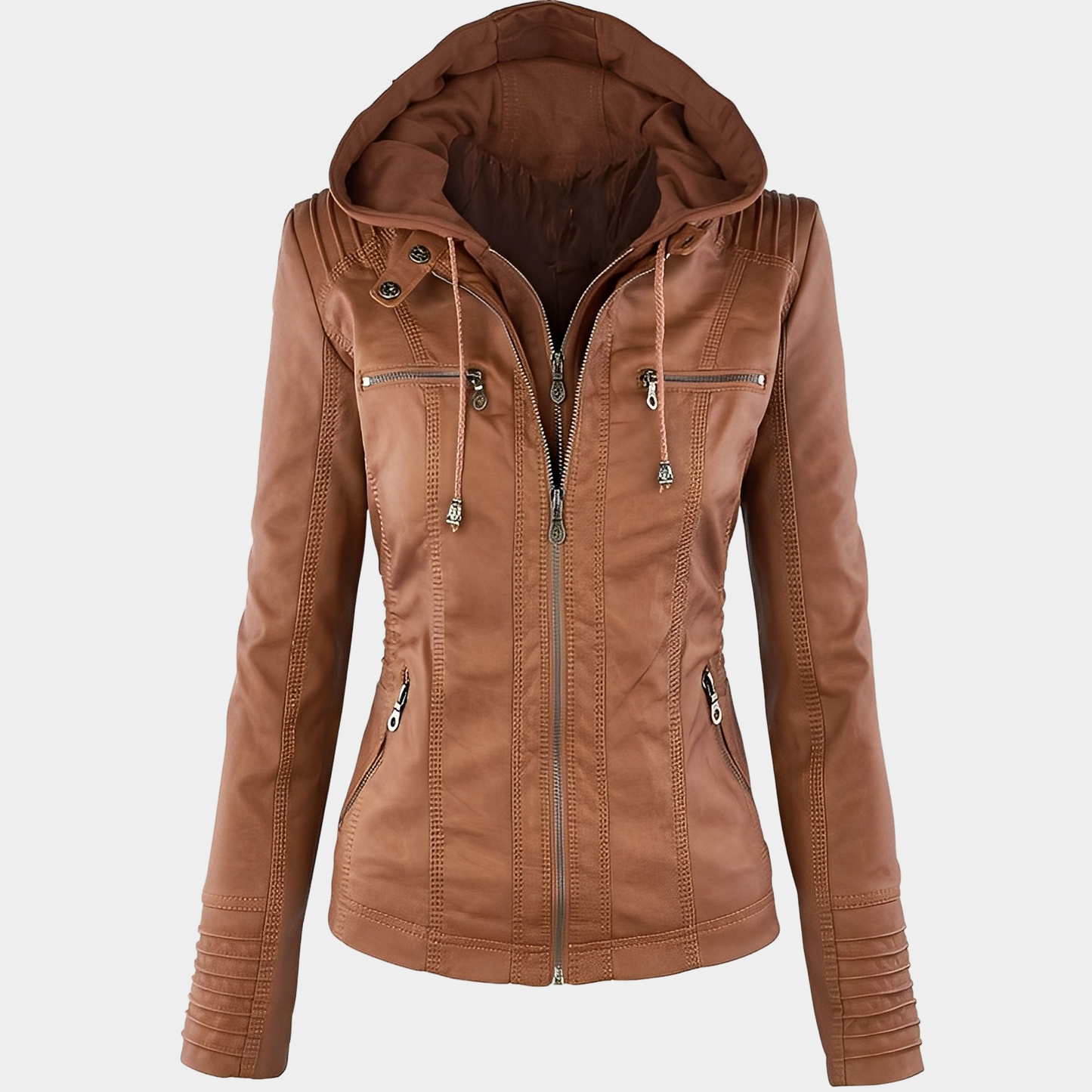 Jaylene - Stylish waterproof leather jacket with hood for women