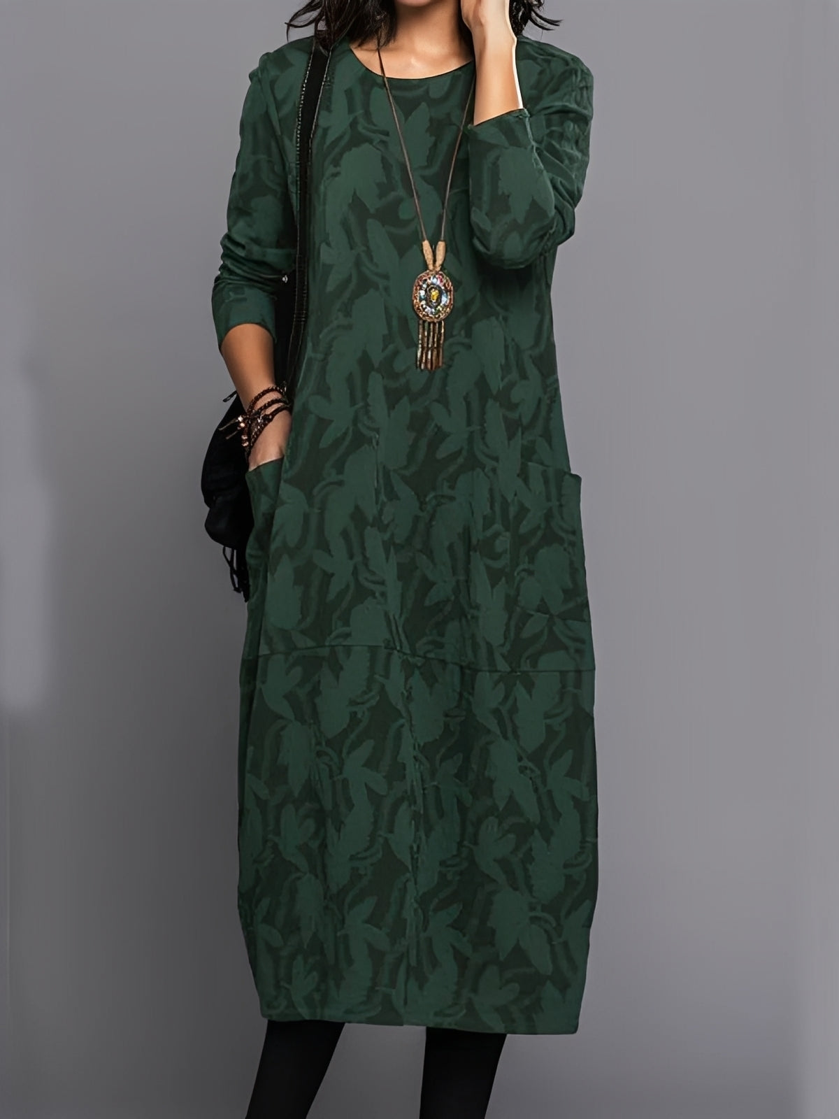 Kadence - Stylish long-sleeve dress with pattern for women