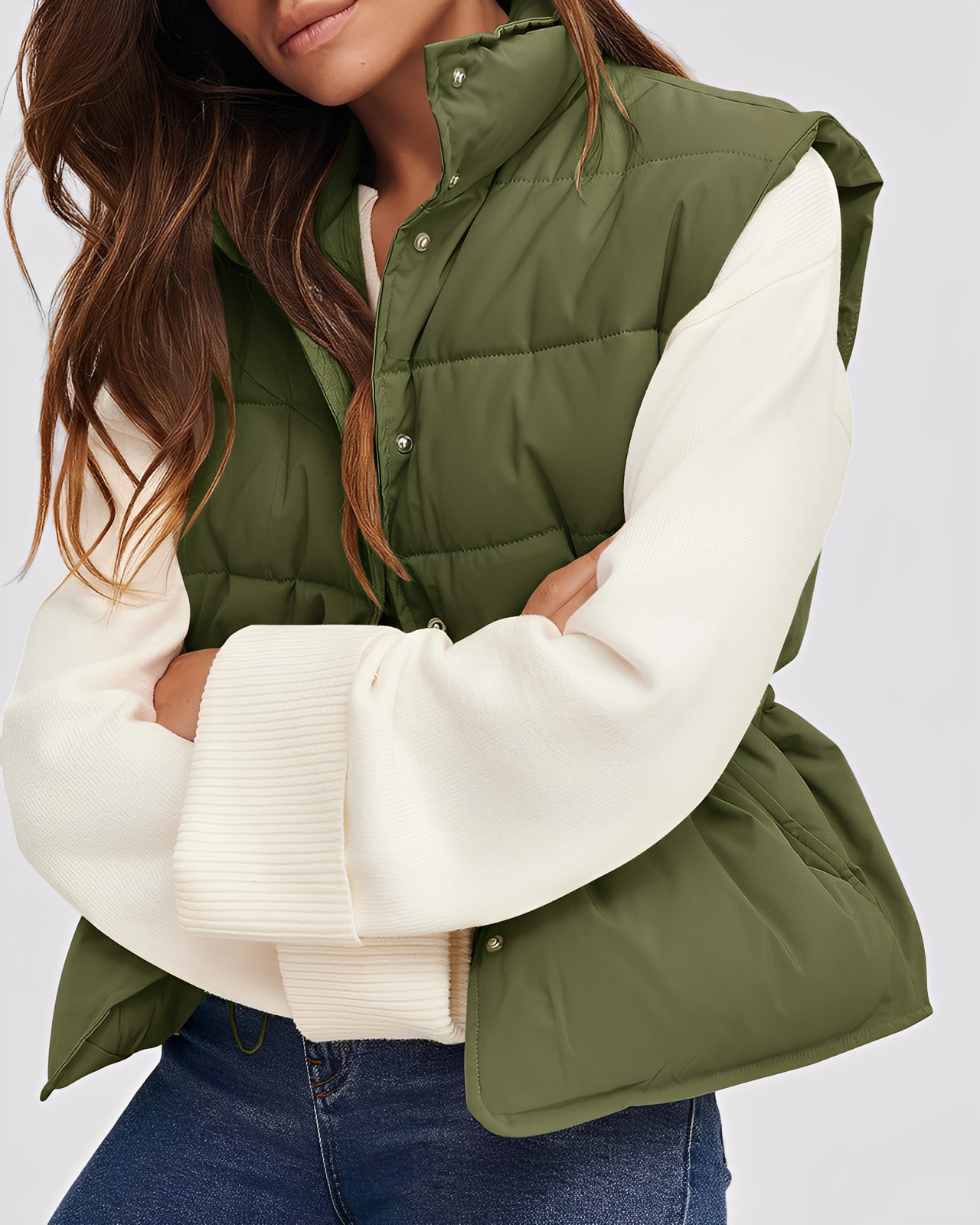 Aimee - Relaxed, quilted single-button vest for women