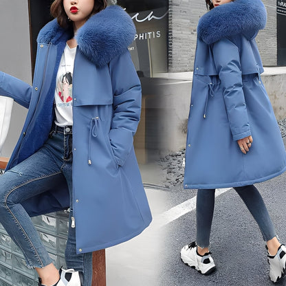 Evette - stylowy, ciepły, podszyty płaszcz z kapturem dla kobiet