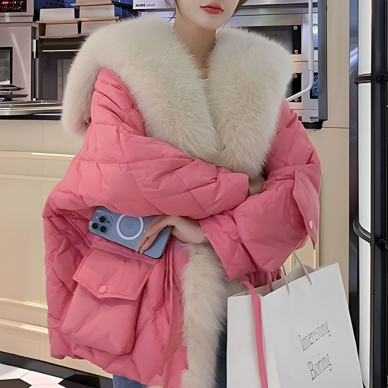 Marjorie - Modern Down Jacket with Fur Collar for Women