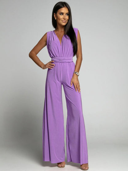 FlairFashion - Sleeveless Jumpsuit with Flattering V-Neck