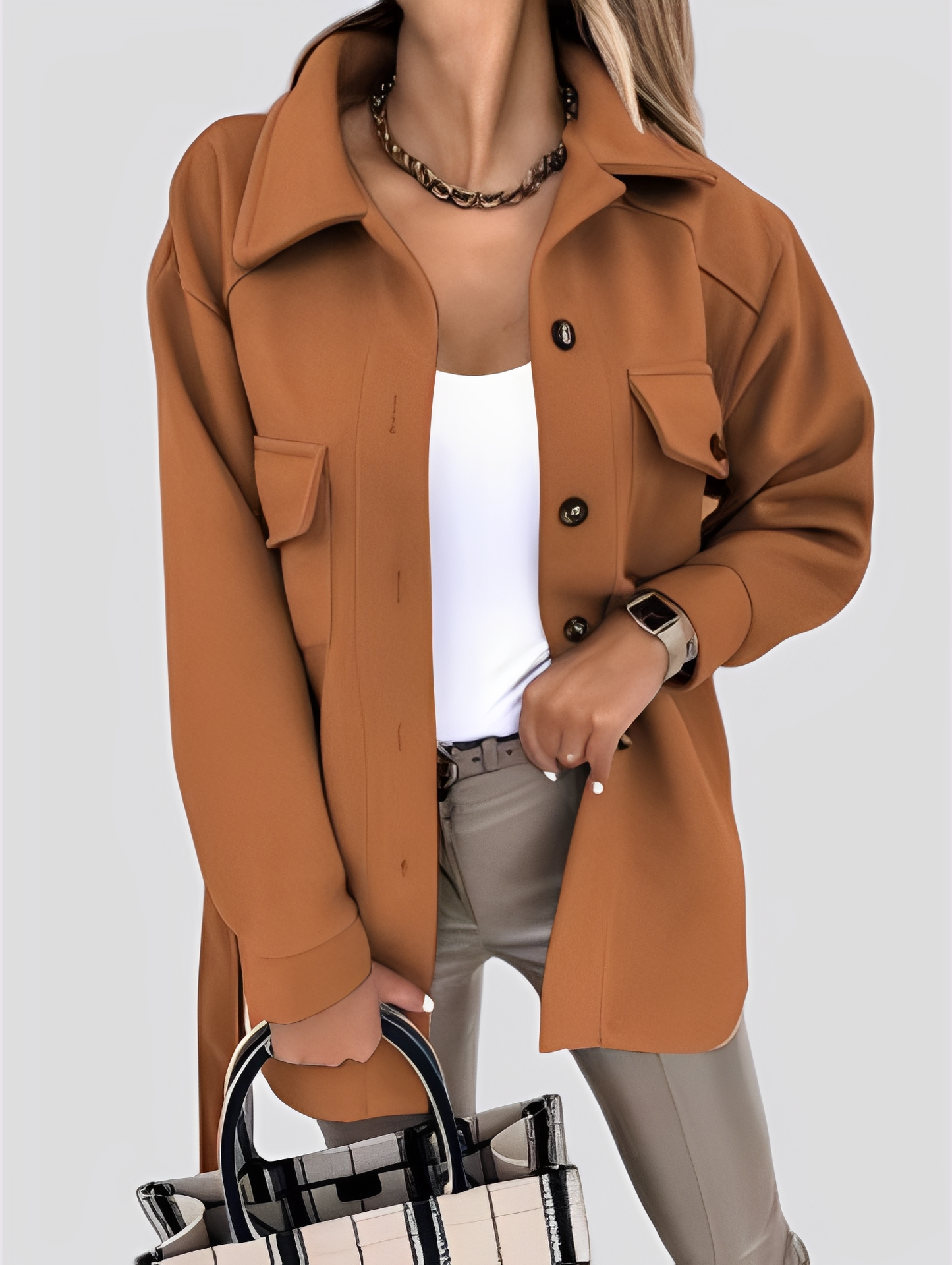 Tiffanie - Modern, lightweight wool cardigan with lapel collar for women