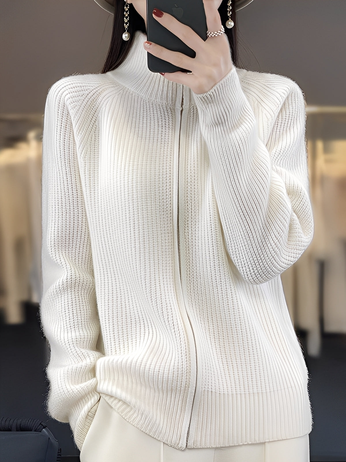 Brylee - nowoczesny wełniany sweter rozpinany dla kobiet