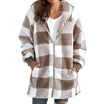 Desirae - Stylish checkered hooded cardigan for women