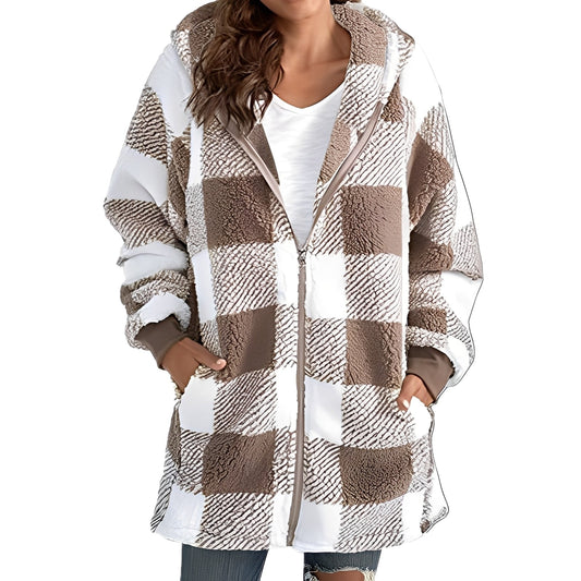 Desirae - Stylish checkered hooded cardigan for women