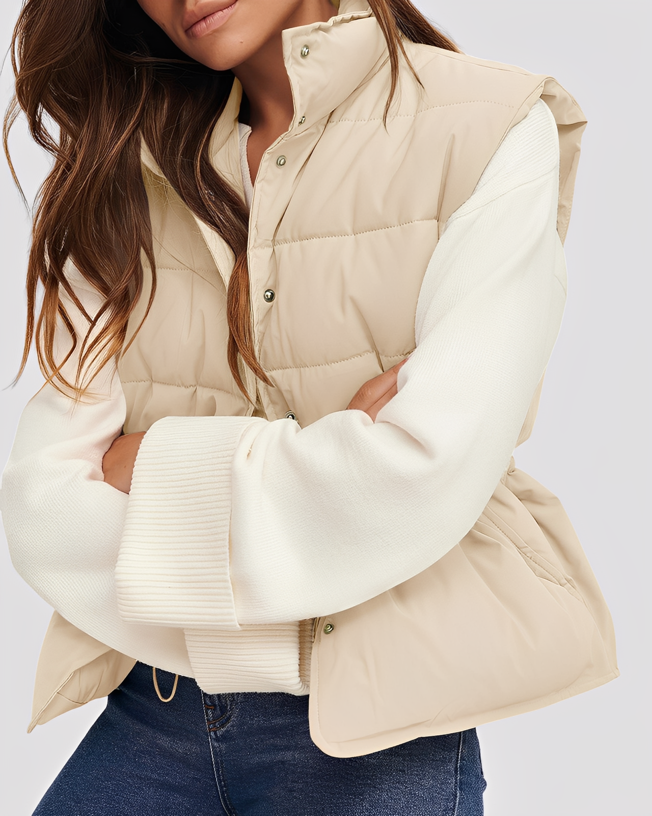 Aimee - Relaxed, quilted single-button vest for women