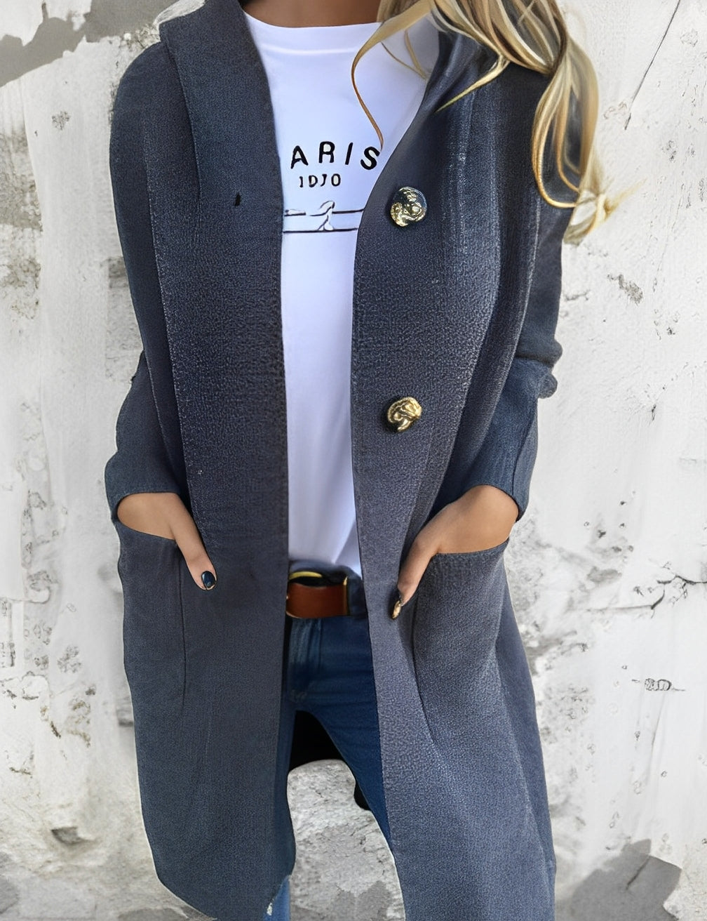 Kimmie - Χαλαρός μακρύς ζακέτα με κουκούλα για γυναίκες