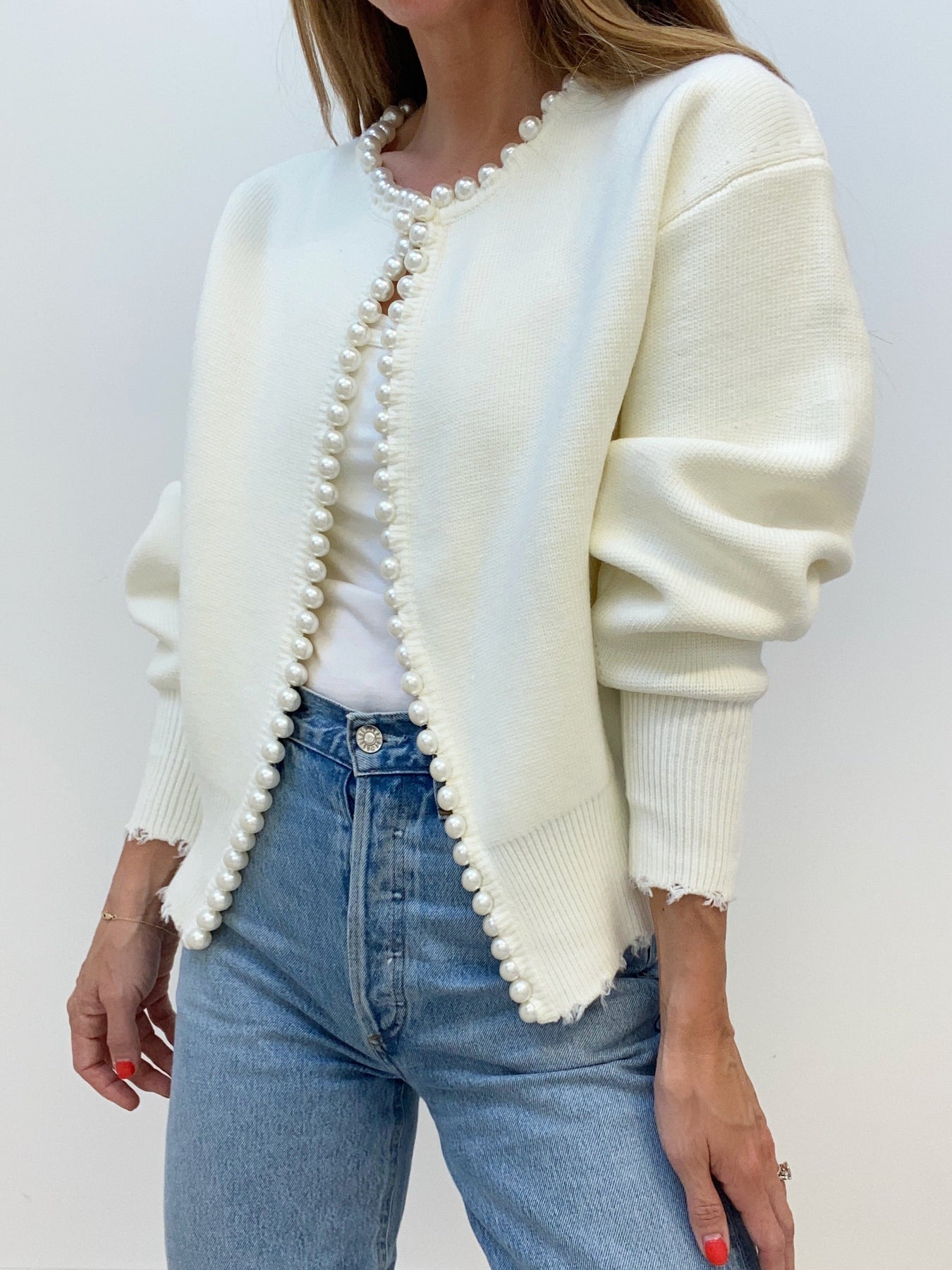 Vivien – Twisted jacket with pearl decoration and fringe
