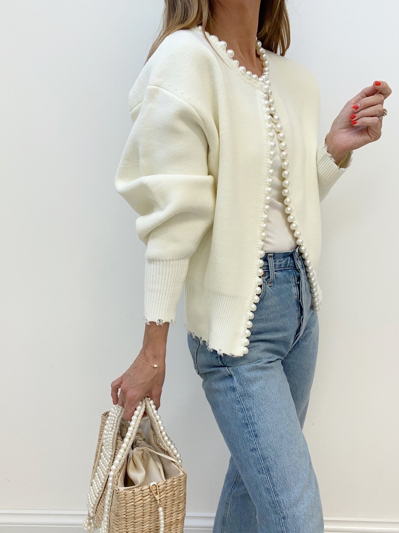 Vivien – Twisted jacket with pearl decoration and fringe