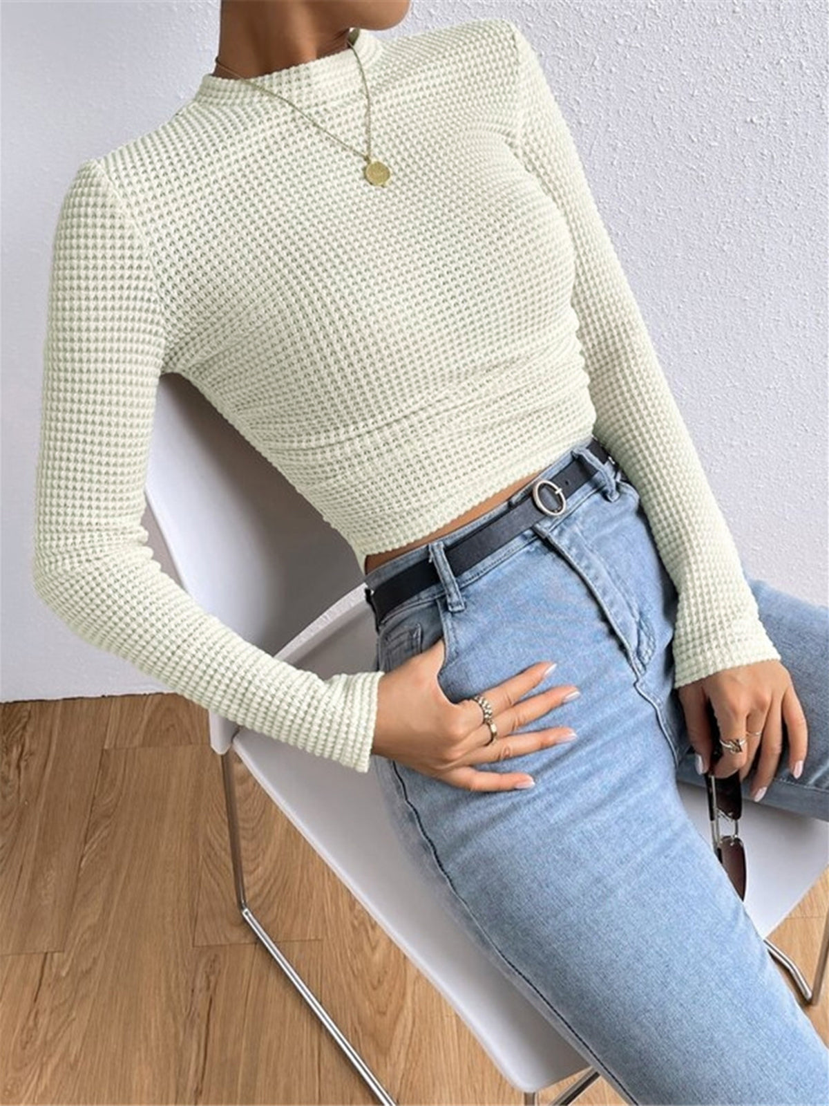 Tessa – Waffelstrick Slim-Pullover