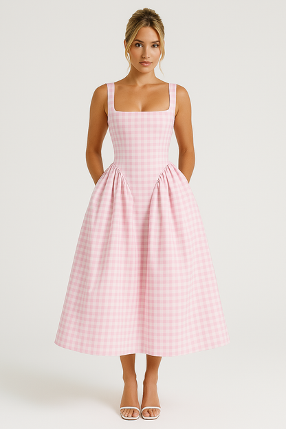 Elina – Checked Princess Midi Dress