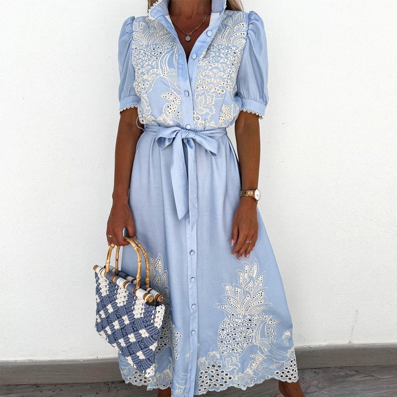 Viola – Blue Embroidered Dress with Details