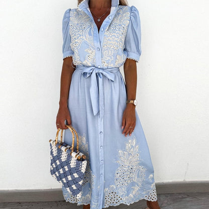 Viola – Blue Embroidered Dress with Details