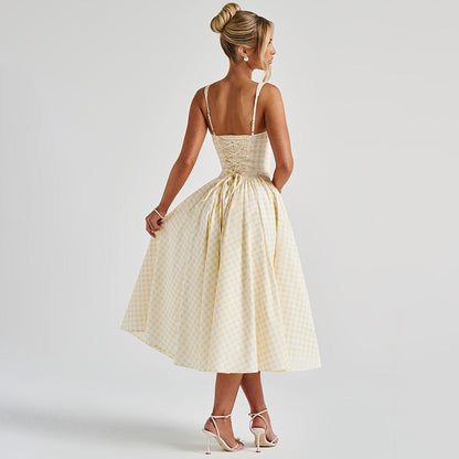 Elina – Checked Princess Midi Dress