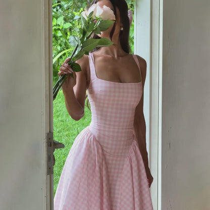 Elina – Checked Princess Midi Dress