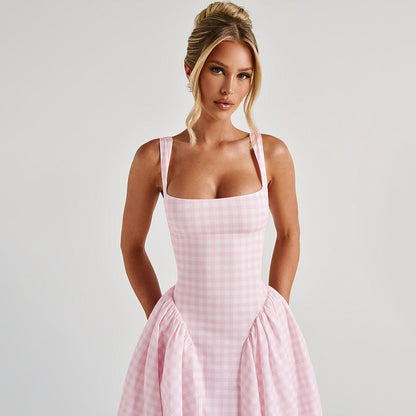 Elina – Checked Princess Midi Dress