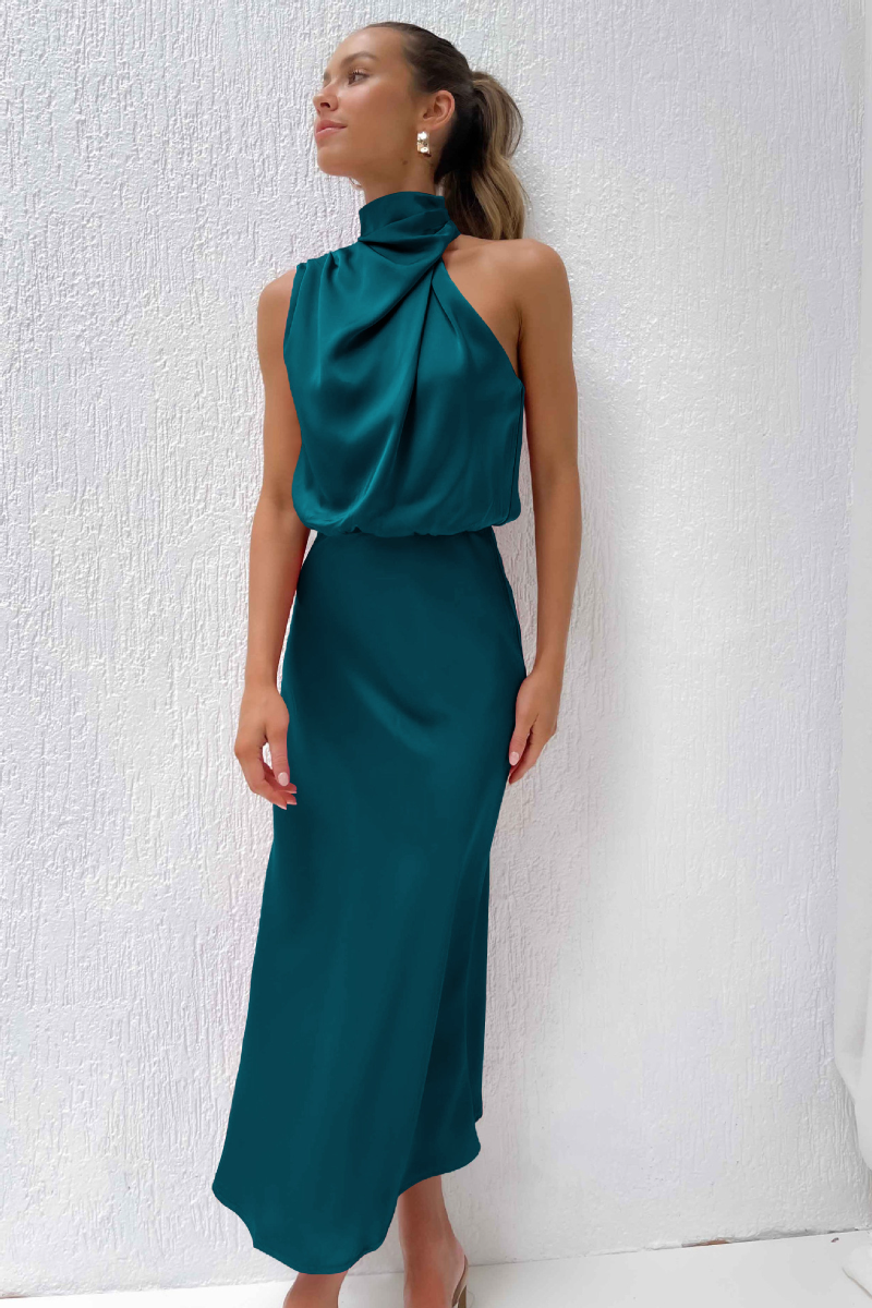Elianna – Elegant midi dress with asymmetric neckline